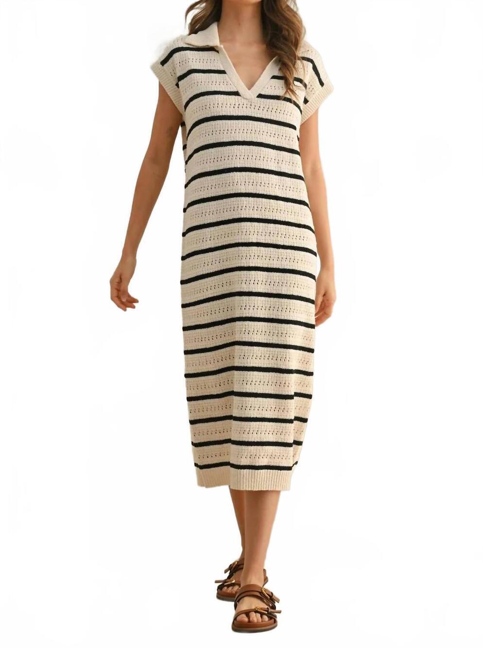NEW MIOU MUSE crochet knitted collared dress in white/black
